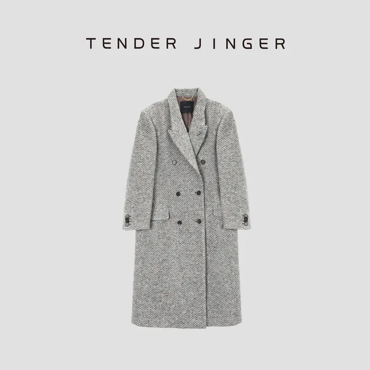 Tender Jinger｜线下专供 西装领人字纹羊驼毛混纺大衣T54YUY744U