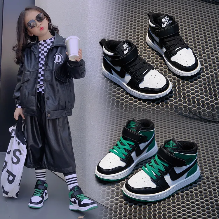 巴拉AJ潮牌AJ童鞋真皮女童鞋子2025新款春季运动鞋男童加绒秋冬款