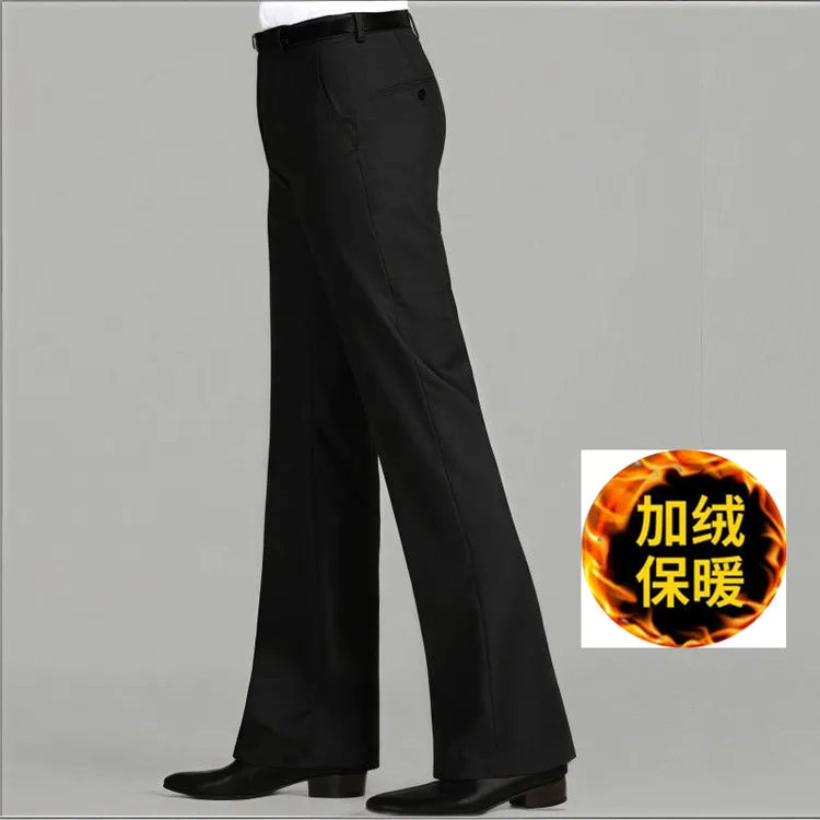 正装黑色加绒加厚中腰喇叭裤男直筒大脚垂感西裤宽松阔腿免烫长裤
