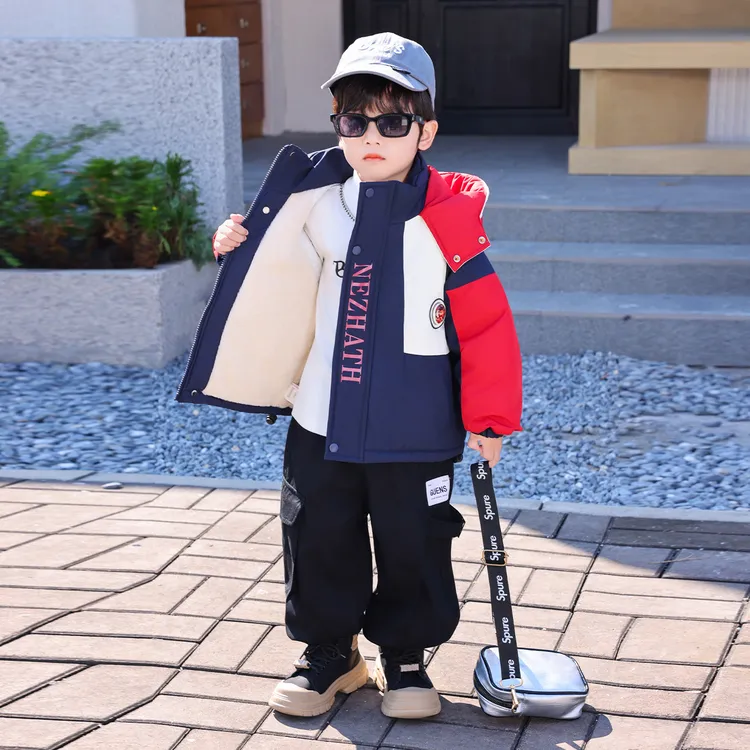 哪吒儿童服装男童加绒加厚外套冬装2025新款帅气男孩宝宝派克衣服