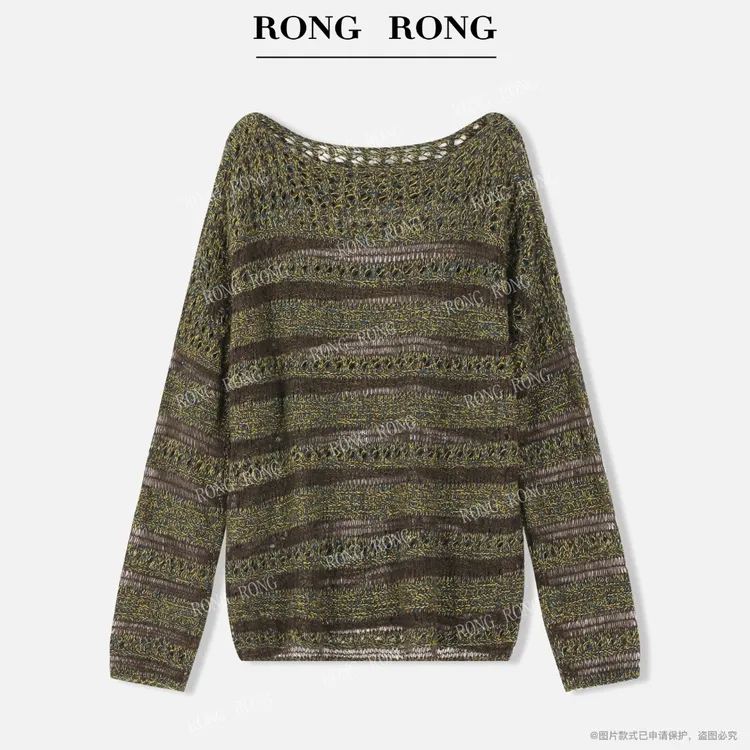 溶溶T【画森如雾】RONGRONG绵羊毛山羊绒莱赛尔花纱镂空针织衫25860