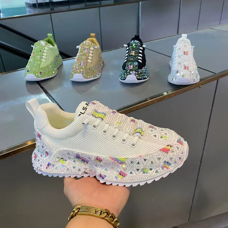 2025夏季新款时尚烫钻手工包底潮流舒适透气网布休闲男鞋（皮鞋码）