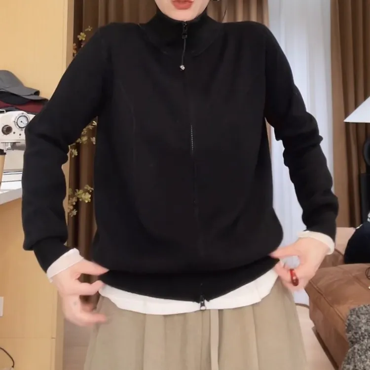 早秋新款双拉链立领长袖休闲百搭显瘦卫衣上衣LK2506856