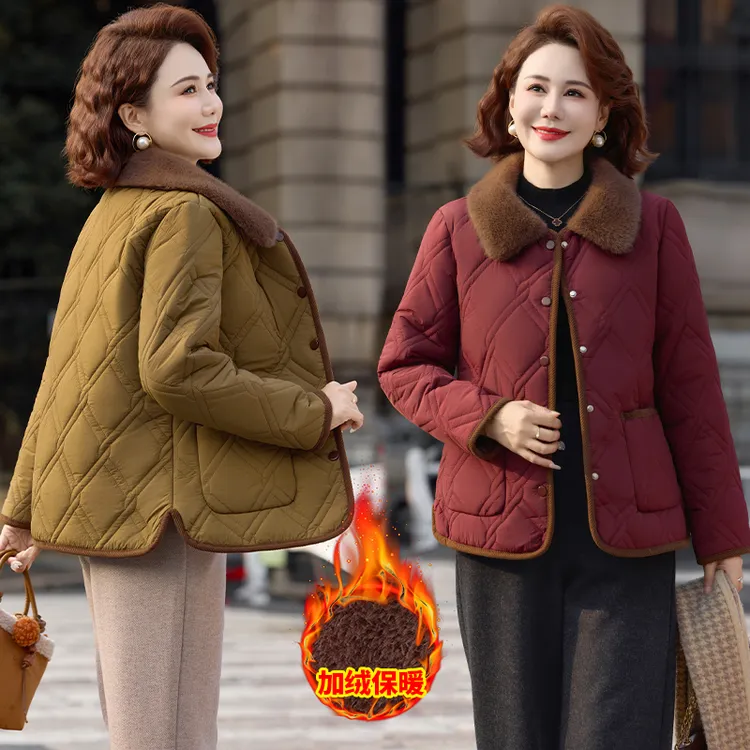 中年妈妈秋冬装加厚外套女士新款时尚棉衣休闲百搭加绒保暖棉袄