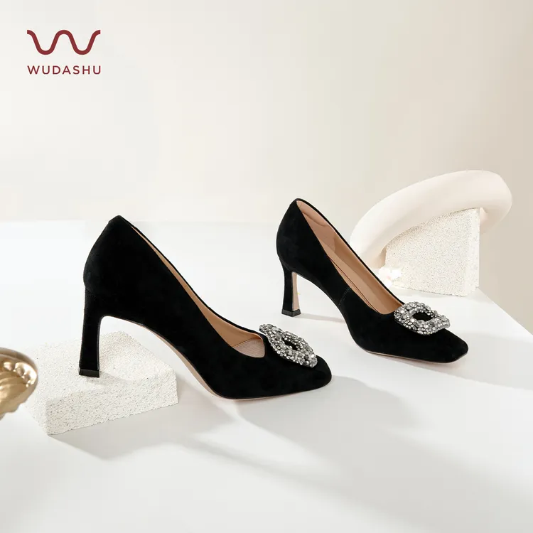 吴大叔红云鞋性感Lady气质方头细跟高跟鞋春秋方扣水钻单鞋女Z169