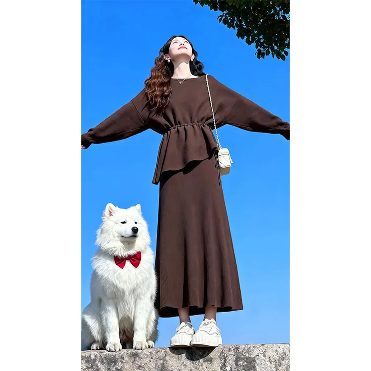 大码女装胖mm秋冬新款抽绳收腰不规则毛衣半身裙遮肉显瘦两件套装