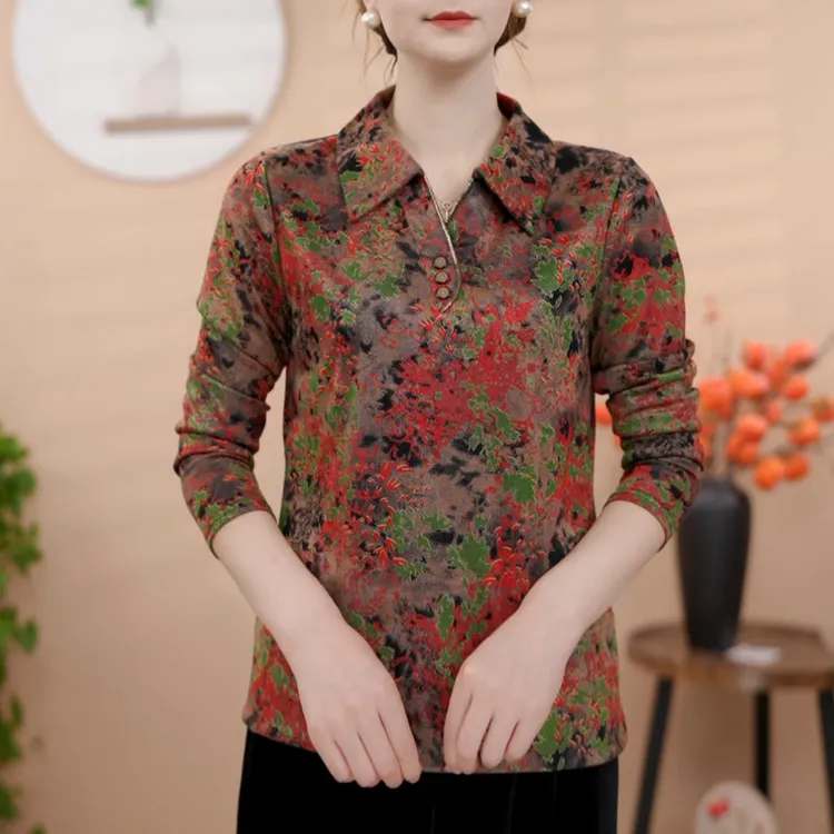 [有口袋]翻领中老年女装老年女士休闲上衣长袖百搭妈妈装秋季新款