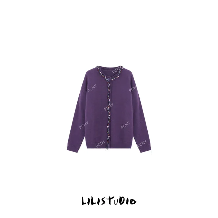 PCNY不理理“绕珠边缠”进口美利奴超细羊毛设计感装饰休闲针织开衫