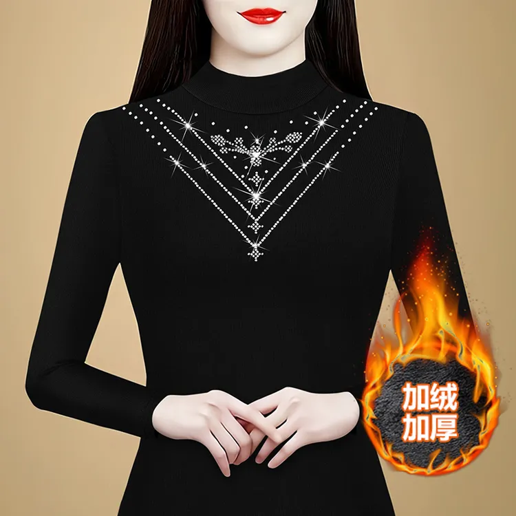 2025秋冬新款洋气修身显瘦打底衫半高领百搭上衣气质纯色长袖衫