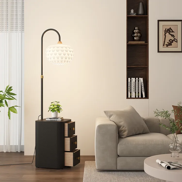 落地灯松果床头柜一体中古风卧室高级感客厅沙发旁边氛围边几台灯