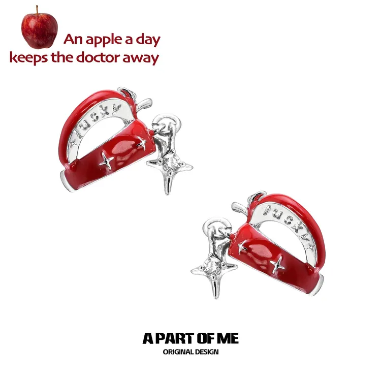 韩系无耳洞苹果切片耳夹高级感青苹果耳骨夹可爱星芒耳挂个性耳饰