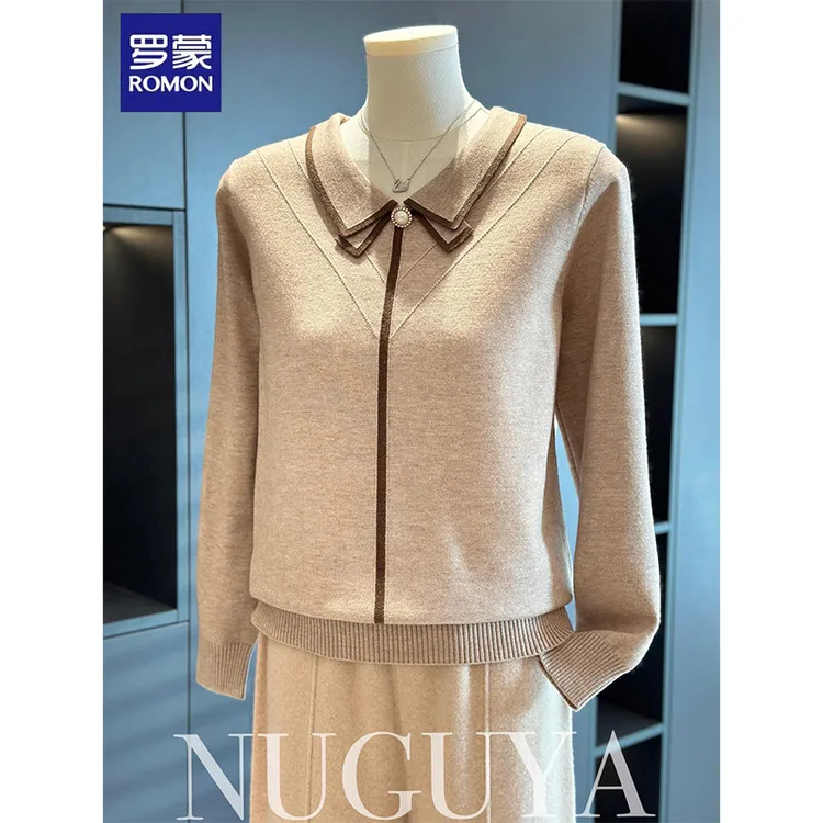 罗蒙时尚妈妈装针织衫女春秋新款上衣休闲小衫气质中老年毛衣打底