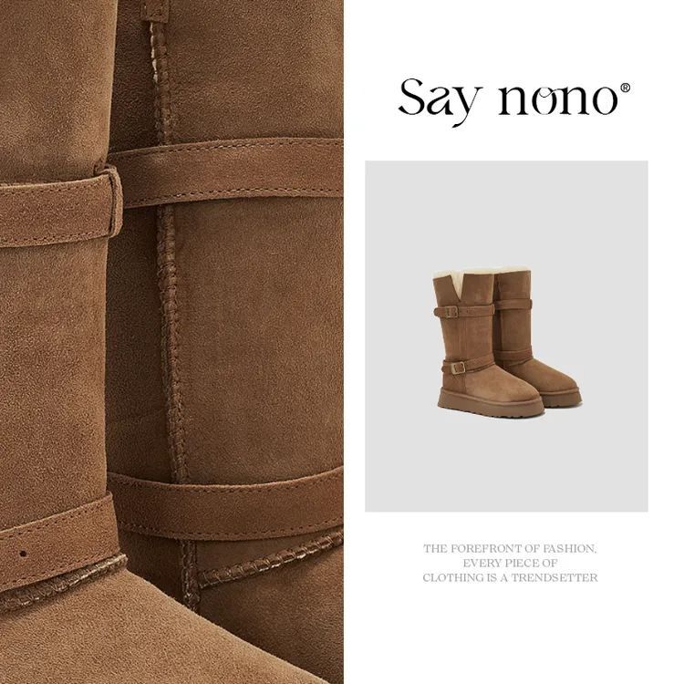 Say nono 高帮厚底保暖时尚百搭真羊毛舒适雪地靴4cm