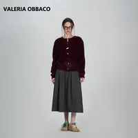 VALERIAOBBACO/瓦莱丽娅 奥贝科安哥拉红彩扣开衫短款长袖毛衣