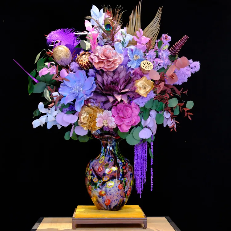 保鲜花【紫气东来】琉璃瓶家居收藏艺术玄关餐厅公司摆件