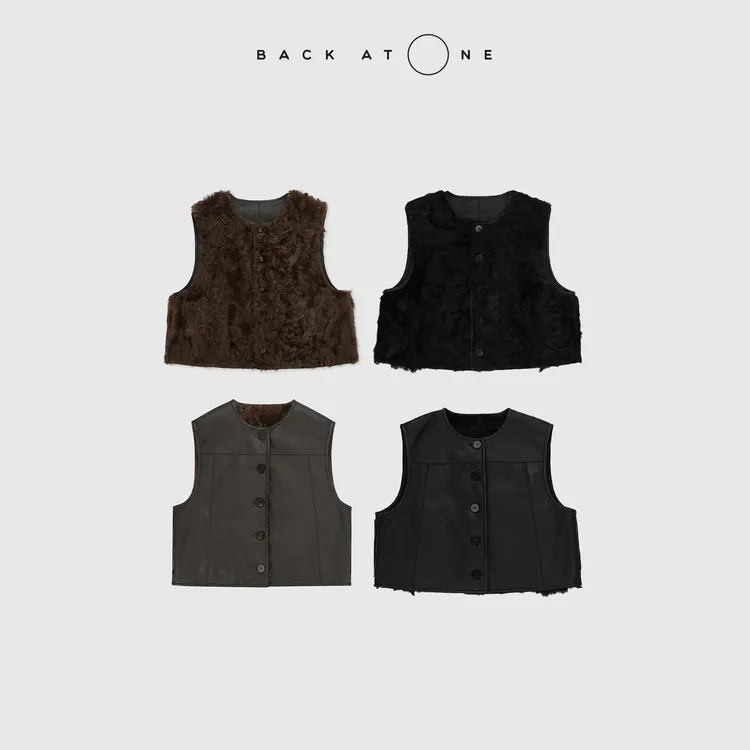 BACKATONE“冬日森林“  时尚皮毛一体正反两穿马甲 BFF-1GE485K-K