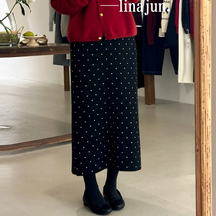 11.8《星河》秋冬新款韩系百搭波点针织松紧腰显瘦中长款半身裙