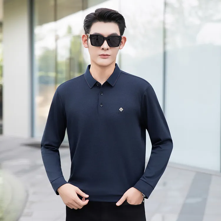秋季山羊绒新款热卖免烫长袖男士打底Polo衫翻领中年休闲百搭上衣