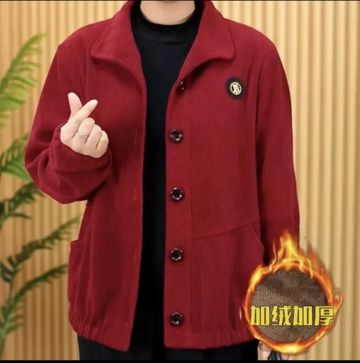 纽扣款-2号中老年翻领秋冬时尚休闲妈妈装奶奶装短款加绒上衣外套