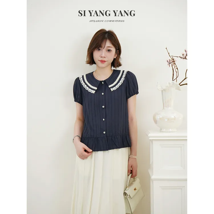 斯洋洋SIYANG亚麻立体条纹轻盈透气减龄通勤T恤SY506A067SYY
