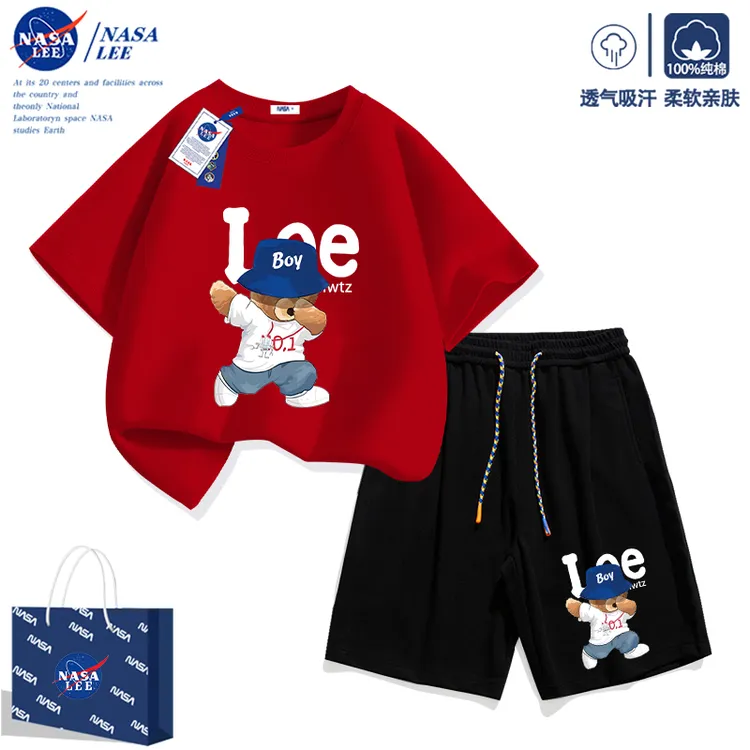 NASA联名儿童短袖套装夏季纯棉2026新款潮牌男女童运动两件套夏装