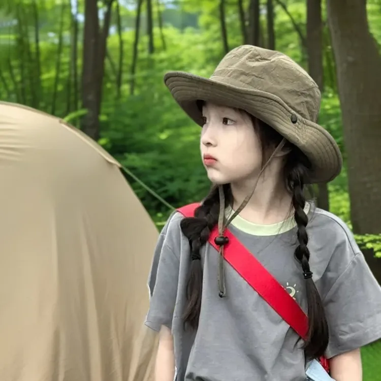 儿童登山帽春男女童夏季新款宝宝遮阳防晒露营紫外线大檐渔夫帽子