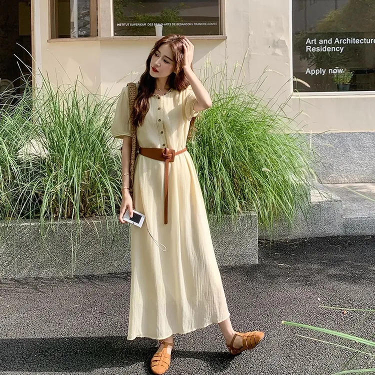 NAHOPULER/纳霍浦勒法式气质刺绣收腰连衣裙女简单大方裙子