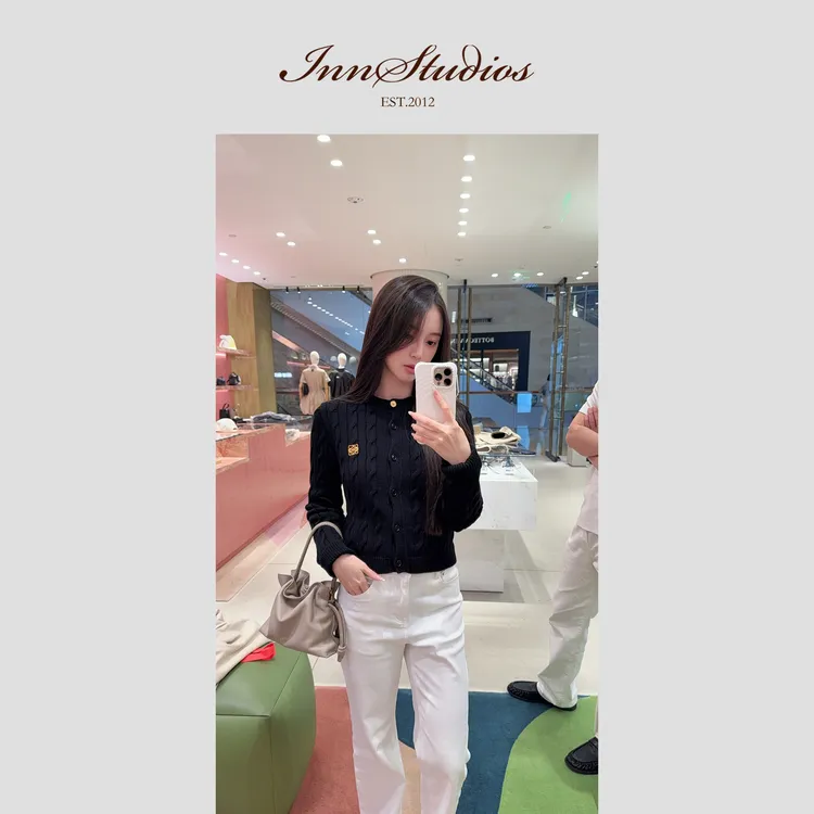 Innstudios love金标刺绣麻花针织开衫