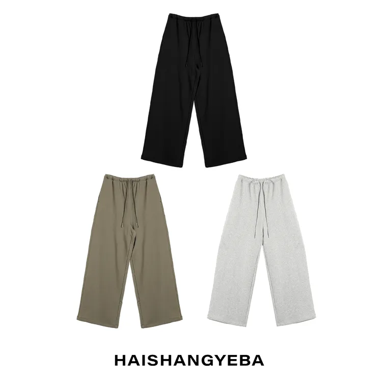 【海上叶爸】新款2025秋冬百搭棉松紧腰宽松直筒简约厚款休闲裤