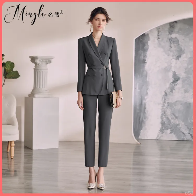 高端职业西装套装秋季轻奢风减龄工作装样品屋展示中心灰色工作服