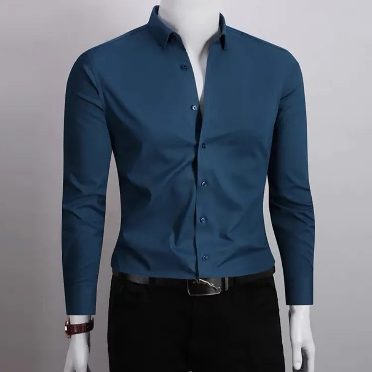 斯因世力轻奢免烫高级感纯色衬衣商务休闲男士秋冬季内搭长袖衬衫