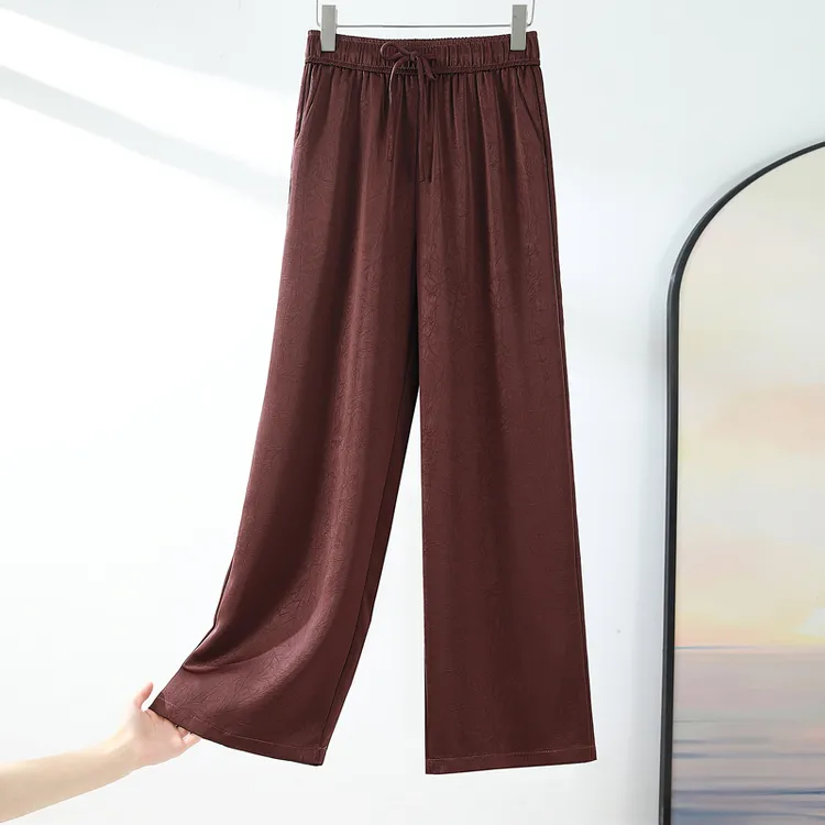 桑蚕丝高腰窄版直筒裤女夏阔腿筒新款时尚垂感裤休闲宽松阔腿裤02