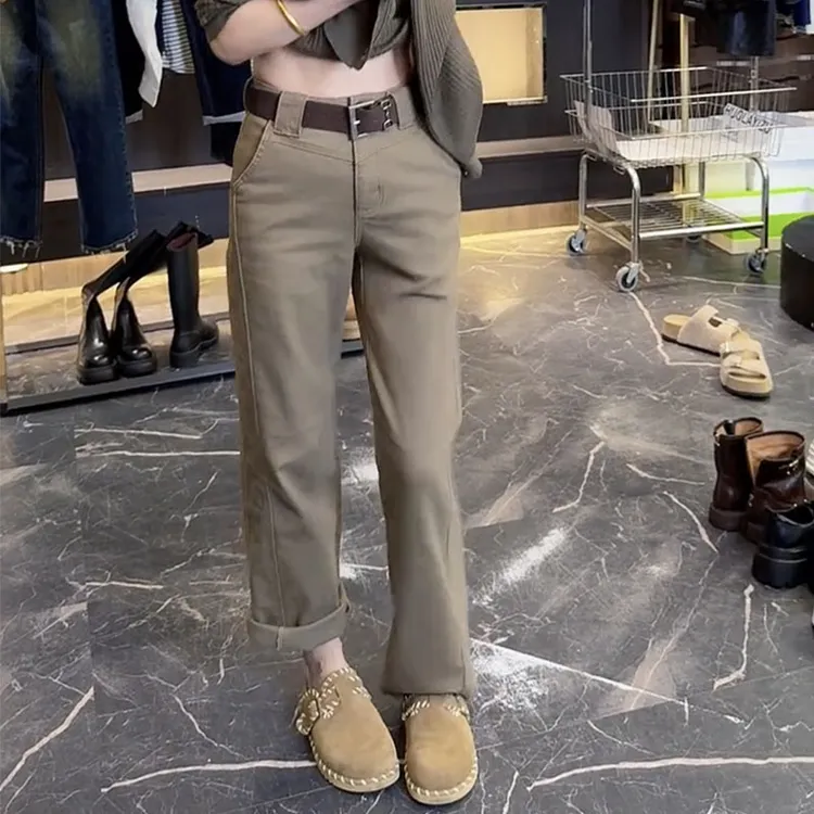 2025秋季新款减龄牛仔裤女大码显瘦直筒裤窄版阔腿裤遮肉拖地长裤