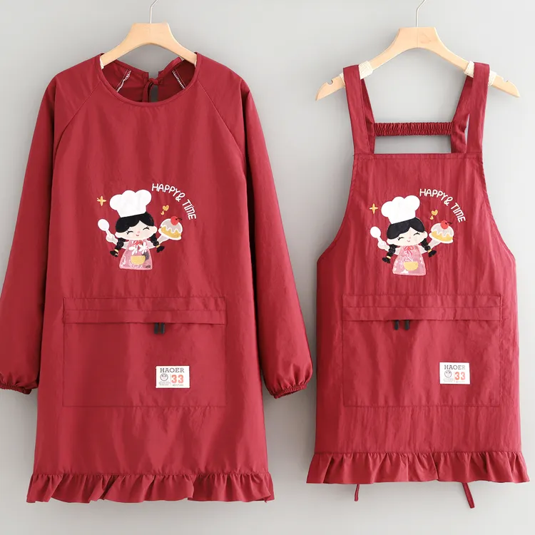 洋气防泼水长袖罩衣家用厨房围裙餐饮饭店服务员专用防污女工作服