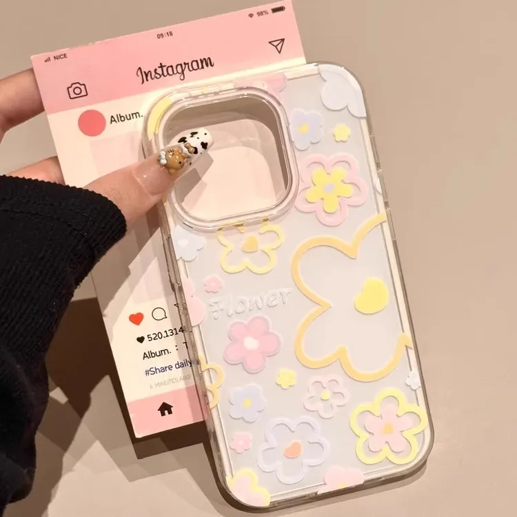 适用苹果16promax手机壳彩色碎花iPhone15pro夏日小清新14防摔保