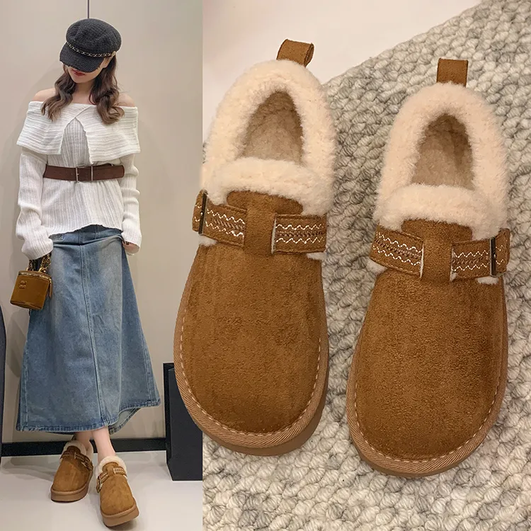 超火厚底加绒全包勃肯棉鞋女2025年冬季新款百搭一脚蹬毛毛雪地靴