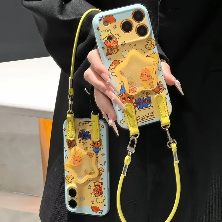 奶黄星星人摇摇乐支架适用苹果17手机壳15华为vivo小米14oppo挂绳