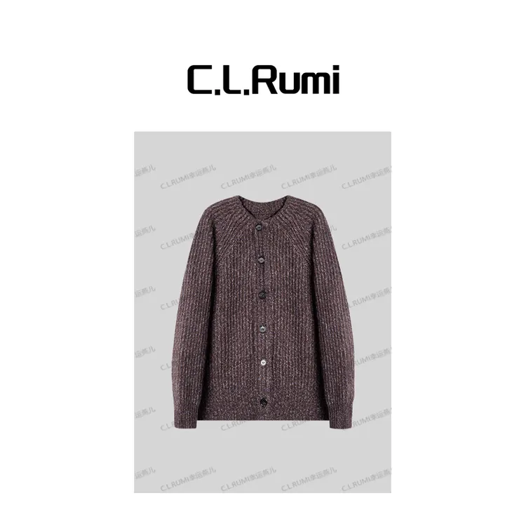 【Rumi精选】”暖阳“25秋冬高克重圆领棒针羊毛羊绒加厚开衫7227ks