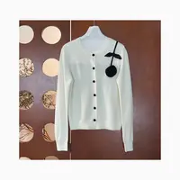 LNHJ【黑玫瑰】优雅精致黑色花朵针织长袖开衫 