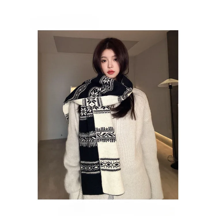 费尔岛风氛围感围巾女2025年新款秋冬季保暖复古高级感针织围脖潮