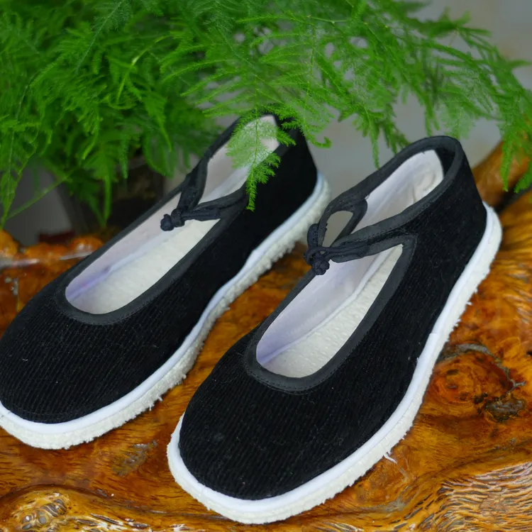 男士黑灯芯绒手工一字盘扣千层底含鞋垫老北京布鞋中国风软底防滑