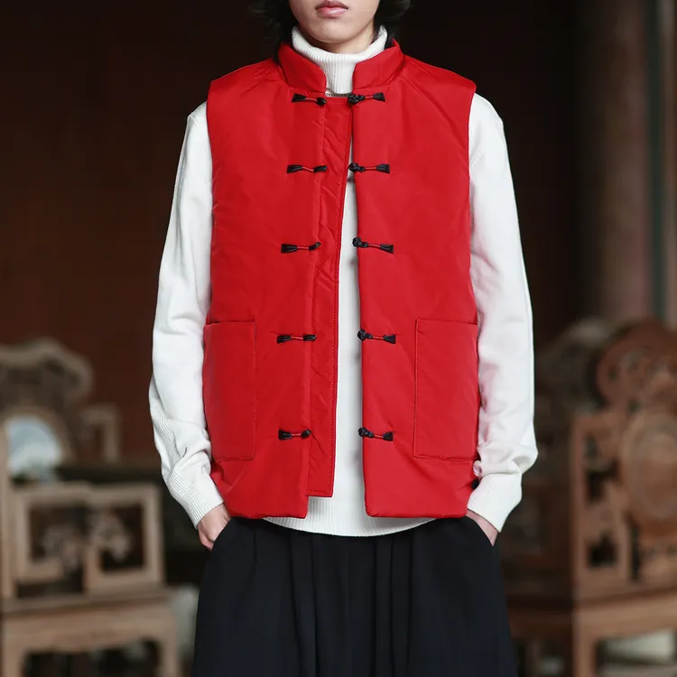 新中式复古立领盘扣无袖马甲男士秋冬季新款加棉加厚大码背心外套