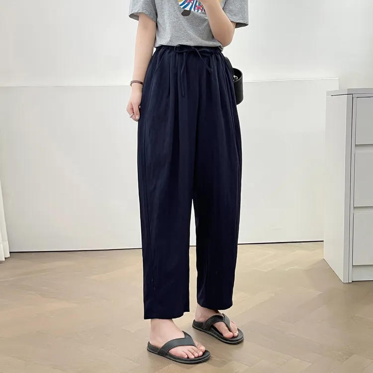 胖mm大码哈伦裤女高腰夏季薄款宽松显瘦萝卜裤小个子九分裤直筒裤