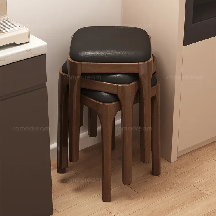 实木凳子家用高椅子可叠放软包板凳客厅餐桌备用凳结实木头叠叠凳