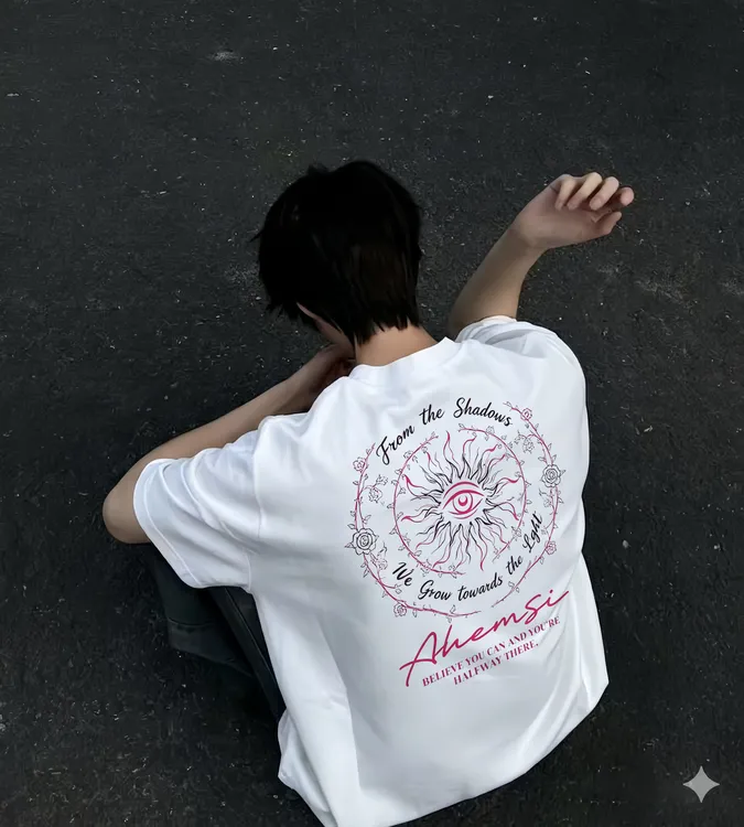 AHEMSI夏季美式潮牌向阳而生印花纯棉短袖T恤男女宽松休闲百搭
