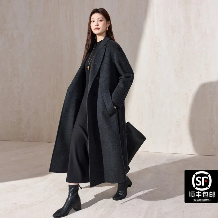 蓝语大码女装山羊绒毛呢子大衣秋冬双排扣长款双面呢羊毛秋冬服装