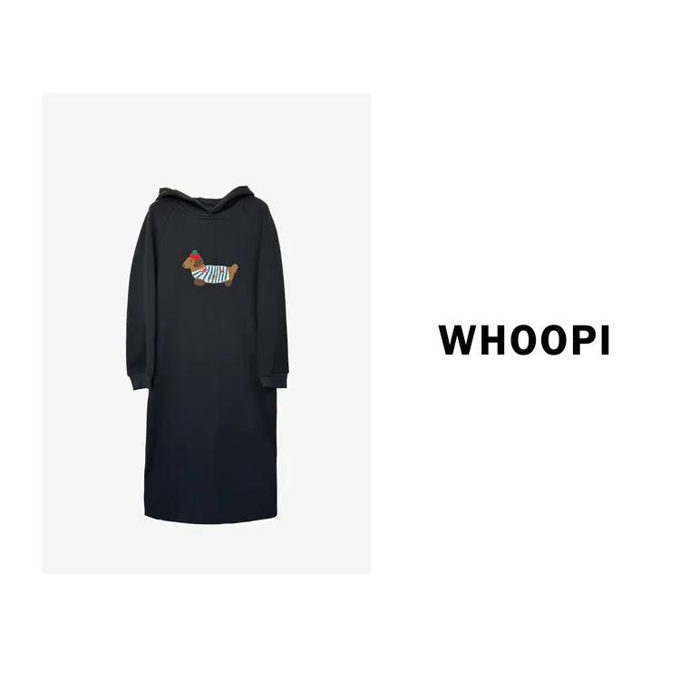 【Whoopi】【节日小狗】懒人卫衣裙！韩系减龄卡通刺绣连帽卫衣裙