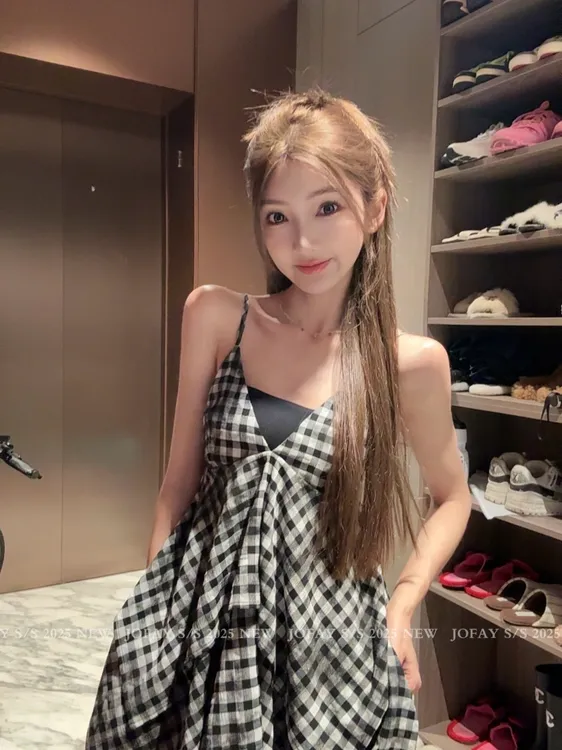 【CHASINGLIGHT】|少女格子裙|格纹不规则吊带 C1548