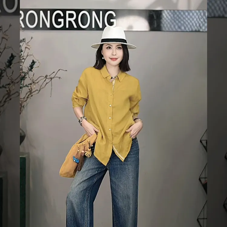 溶溶【极简文艺】RONGRONG100苎麻百搭洋气时髦气质显瘦衬衣25C8737