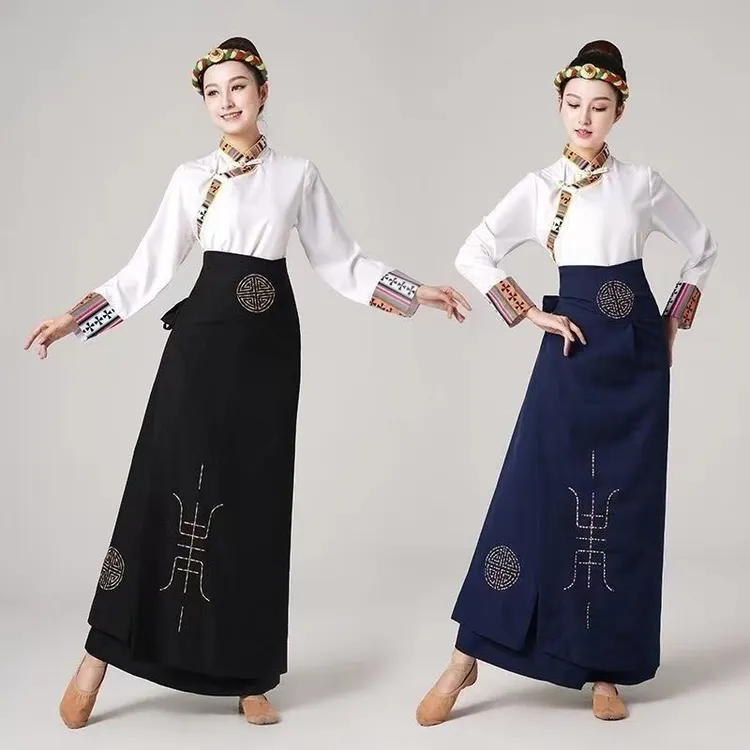 新款2024年女士藏式藏袍藏族服装女裙子半身裙藏族西藏锅庄舞裹裙